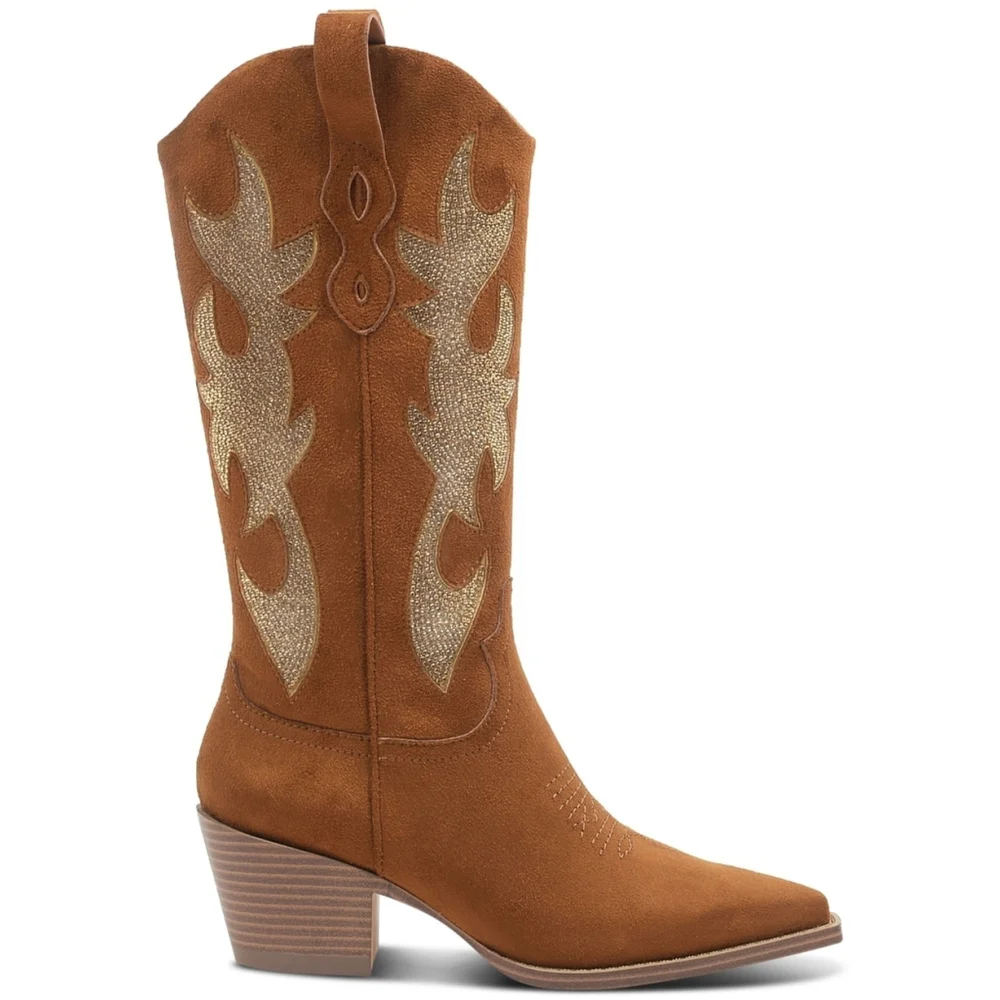 Wild Pair Women's Size 6.5 Brown Suede Cowboy Boots w/ Gold Crystals NIB - Picture 2 of 13